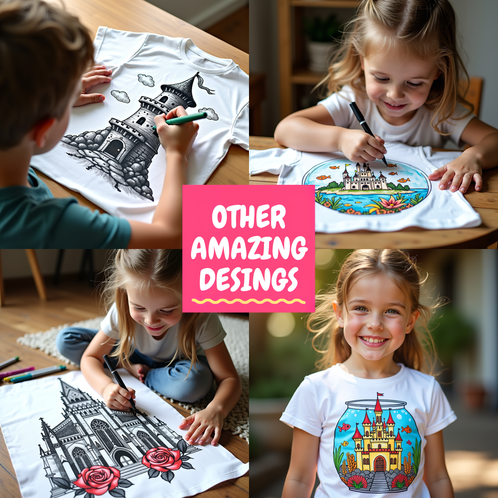 Adult Sweatshirt Coloring Kit with 10 Fabric Markers - Tower with Children