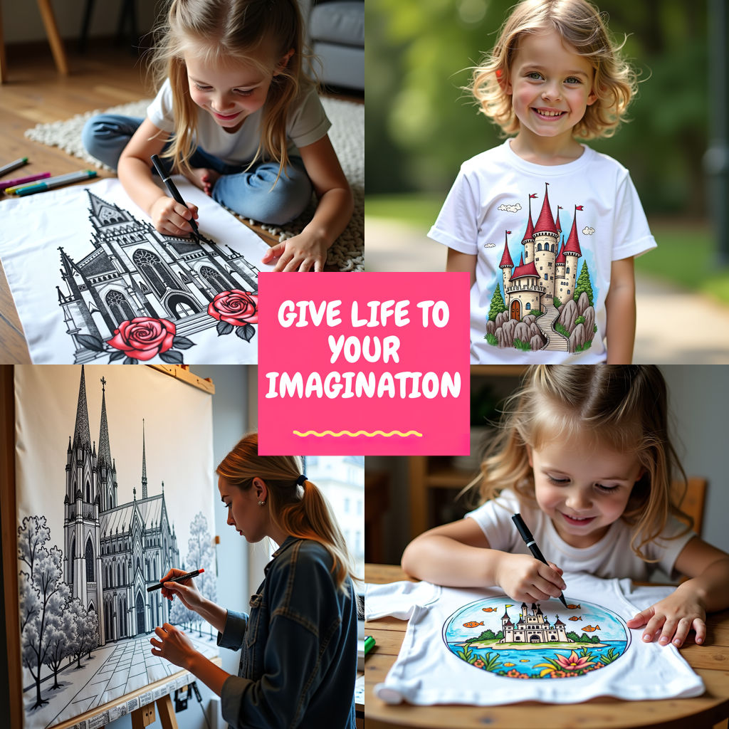 Kid's T-shirt Coloring Kit with 10 Fabric Markers - Cathedral
