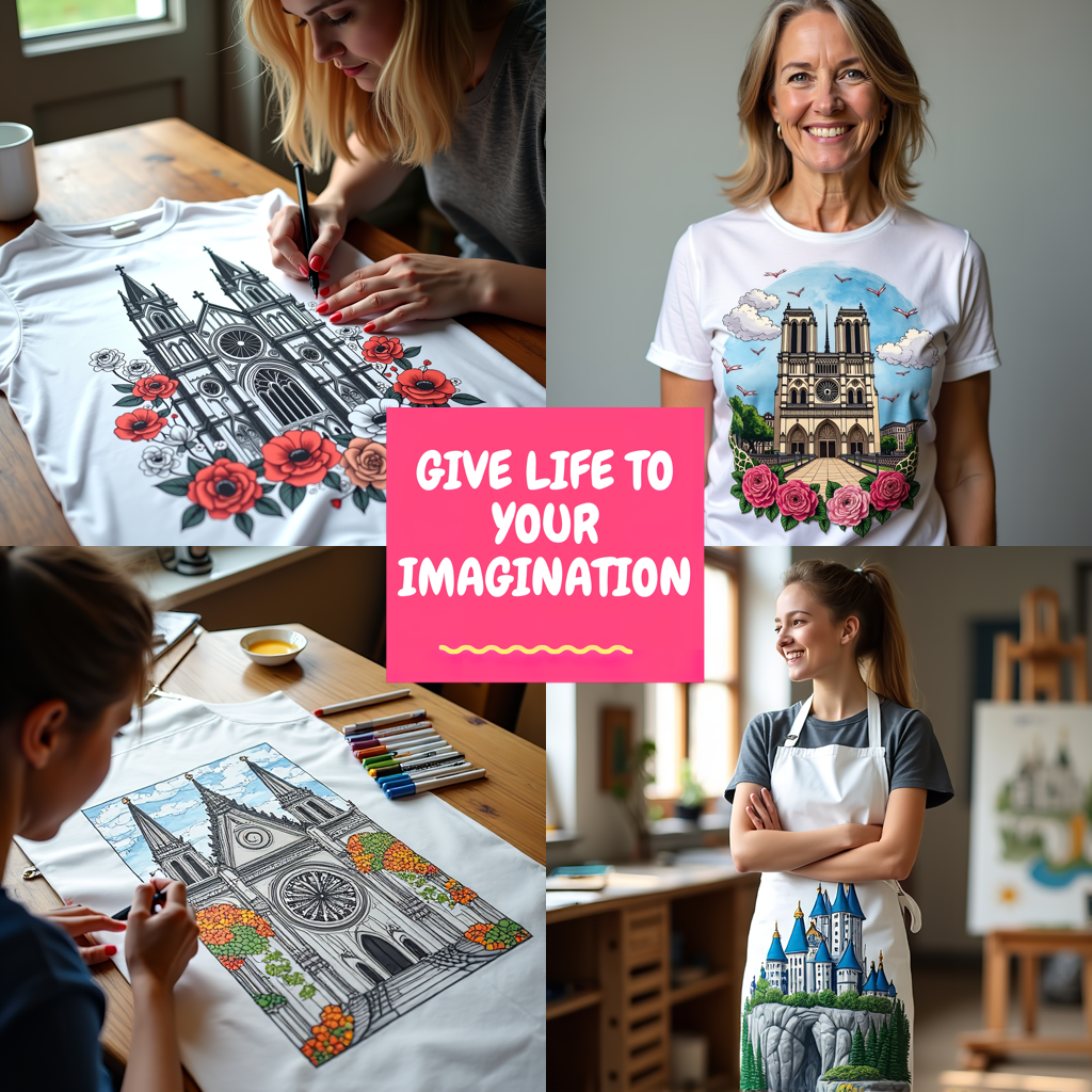 Women's T-shirt Coloring Kit with 10 Fabric Markers - Gothic Cathedral