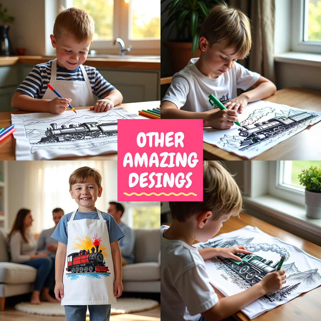 Kid's T-shirt Coloring Kit with 10 Fabric Markers - Steam Locomotive