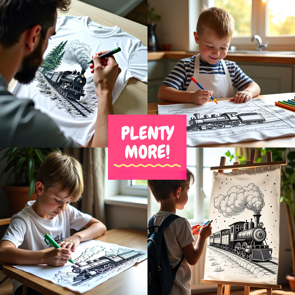 Unisex T-shirt Coloring Kit with 10 Fabric Markers - Train