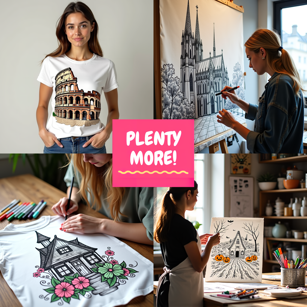 Adult Sweatshirt Coloring Kit with 10 Fabric Markers - Ancient Architecture