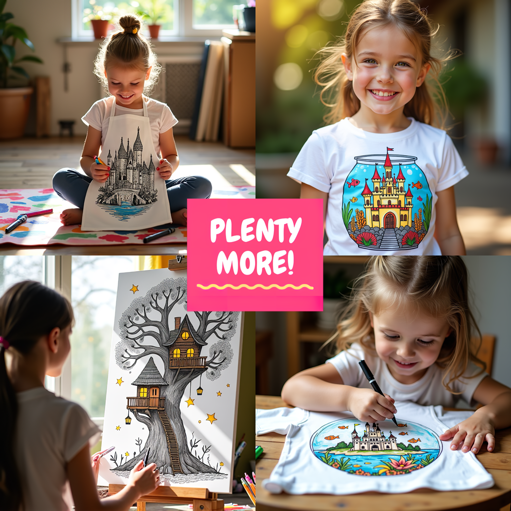 Kid's T-shirt Coloring Kit with 10 Fabric Markers - Ancient Architecture