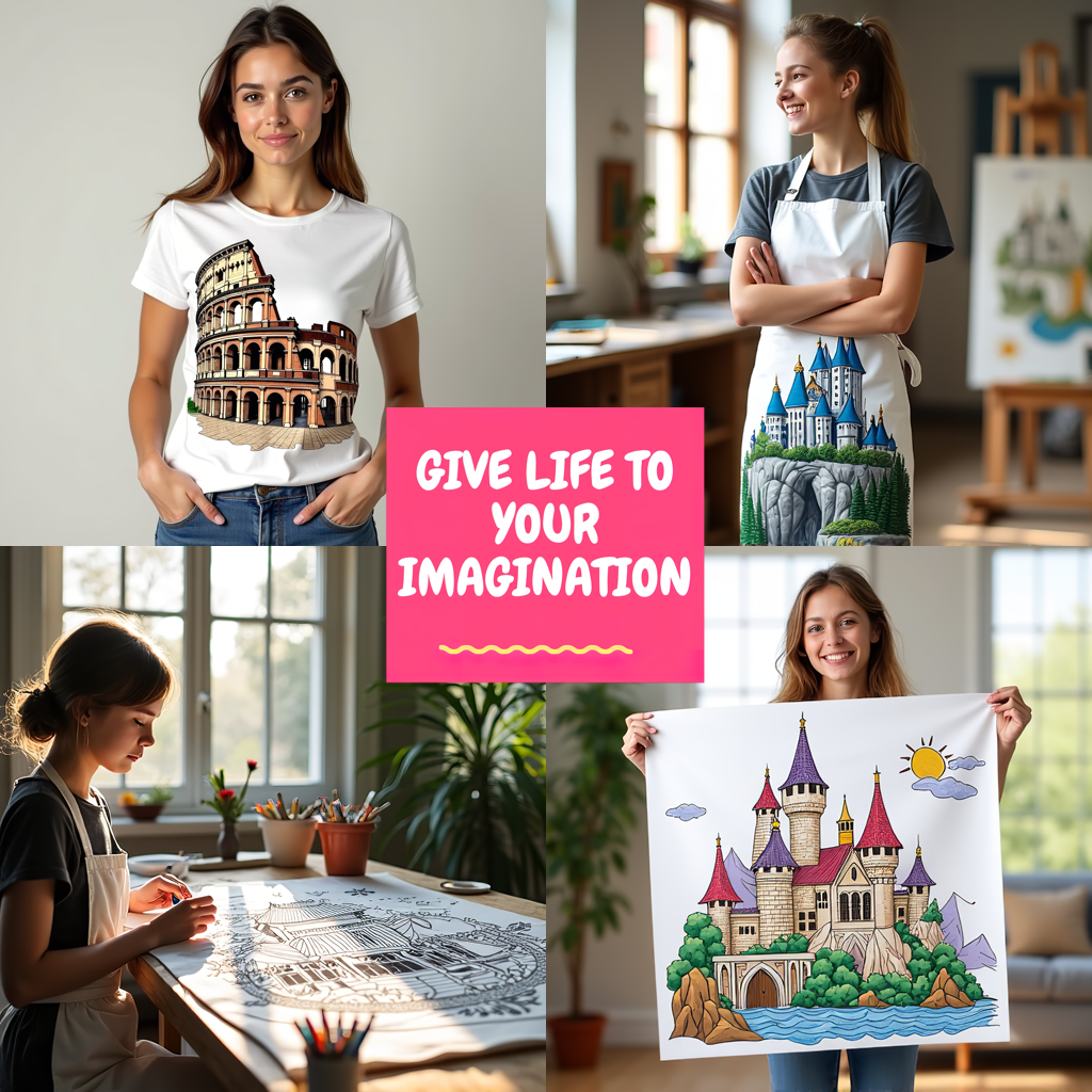 Unisex T-shirt Coloring Kit with 10 Fabric Markers - Ancient Architecture