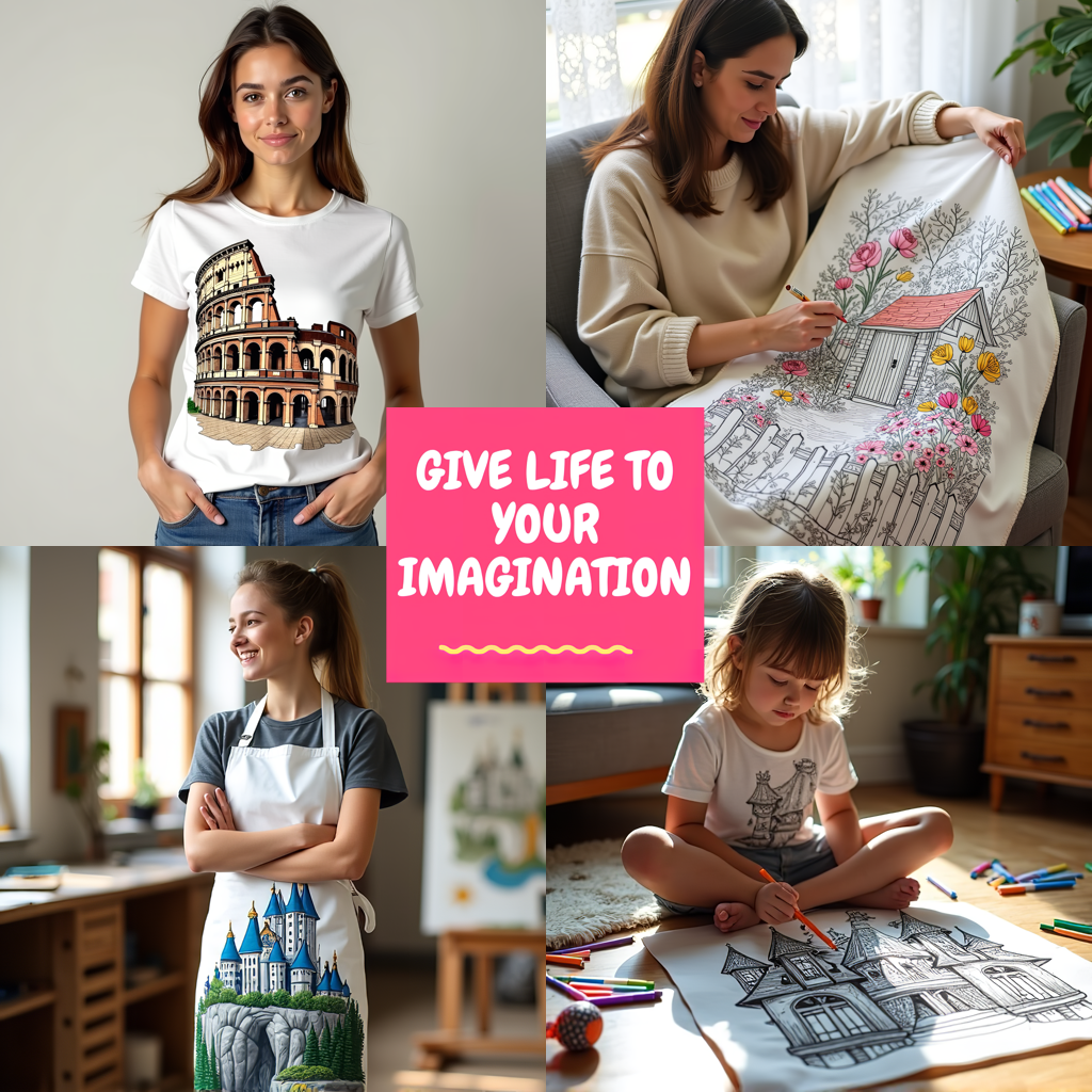 Women's T-shirt Coloring Kit with 10 Fabric Markers - Ancient Architecture
