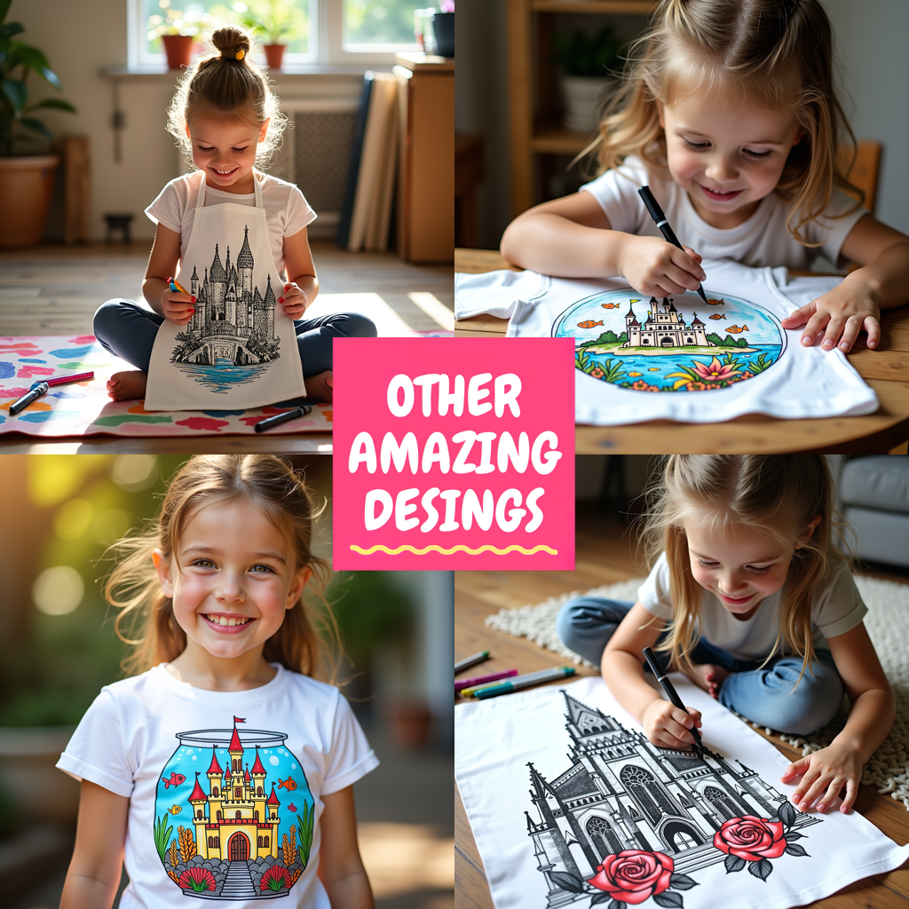 Kid's T-shirt Coloring Kit with 10 Fabric Markers - Eiffel Tower