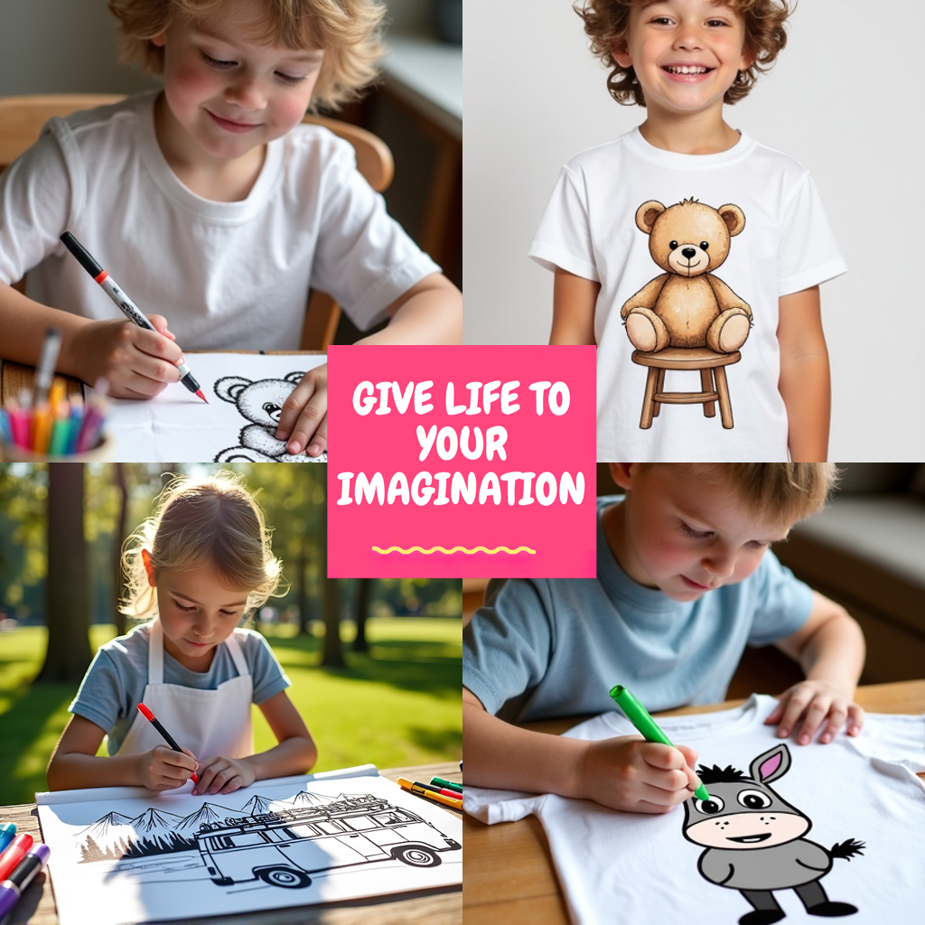 Kid's T-shirt Coloring Kit with 10 Fabric Markers - Grandpa with Kids