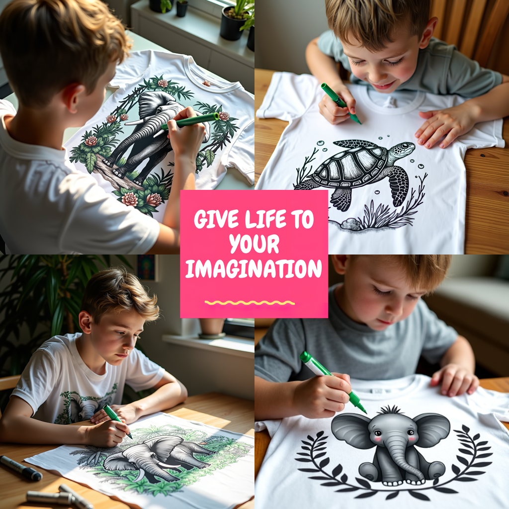 Kid's T-shirt Coloring Kit with 10 Fabric Markers - Calm Elephant