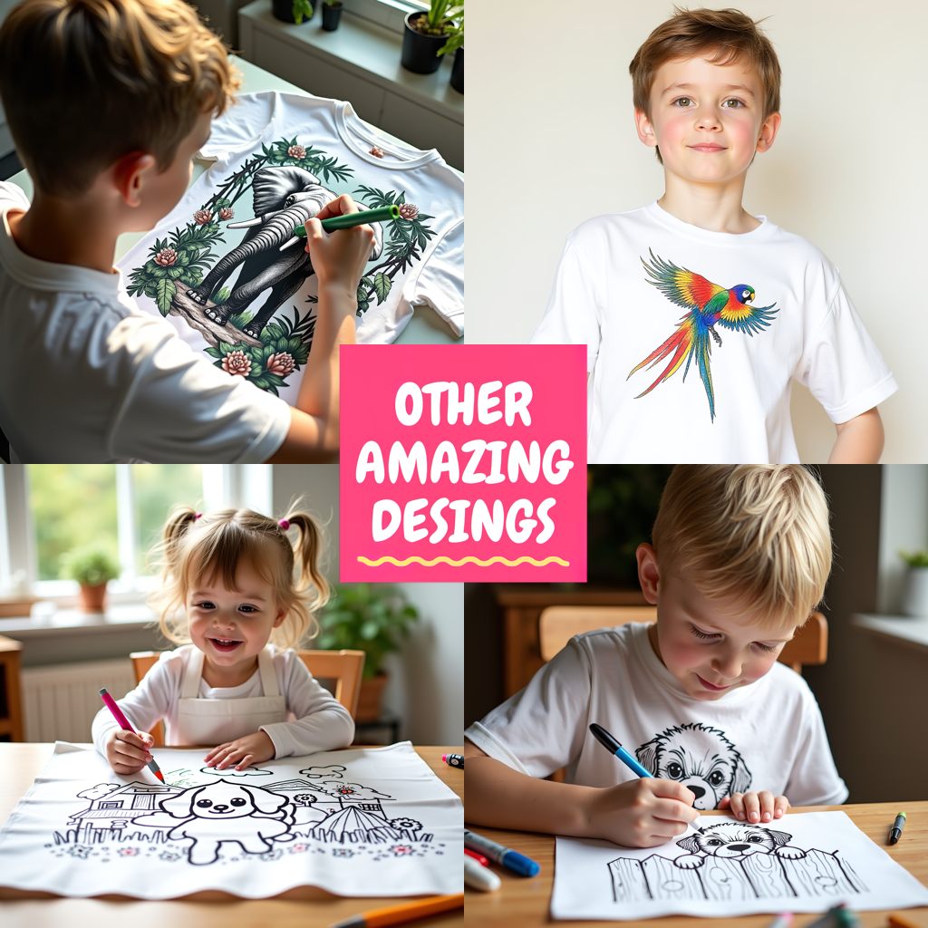 Kid's T-shirt Coloring Kit with 10 Fabric Markers - Cute Elephant