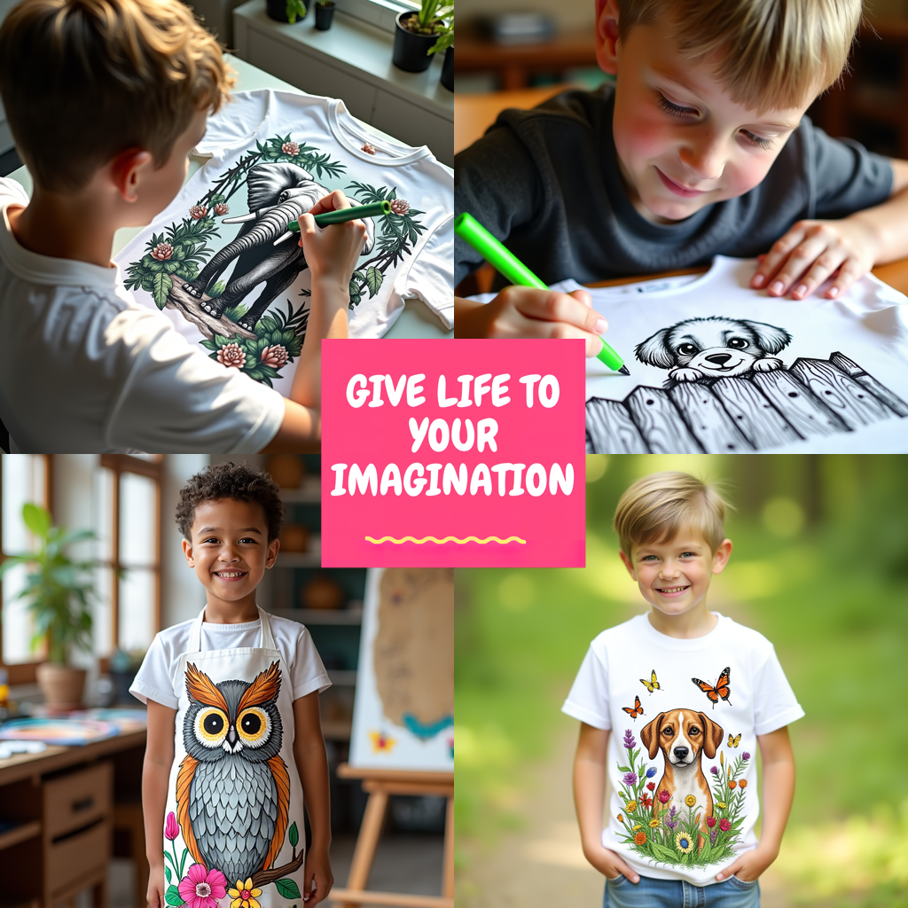 Unisex T-shirt Coloring Kit with 10 Fabric Markers - Cute Elephant