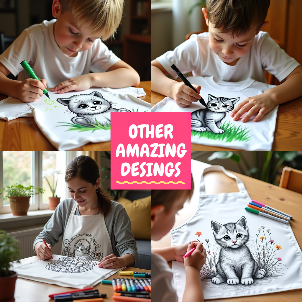Adult Sweatshirt Coloring Kit with 10 Fabric Markers - Cat in a Flower Pot