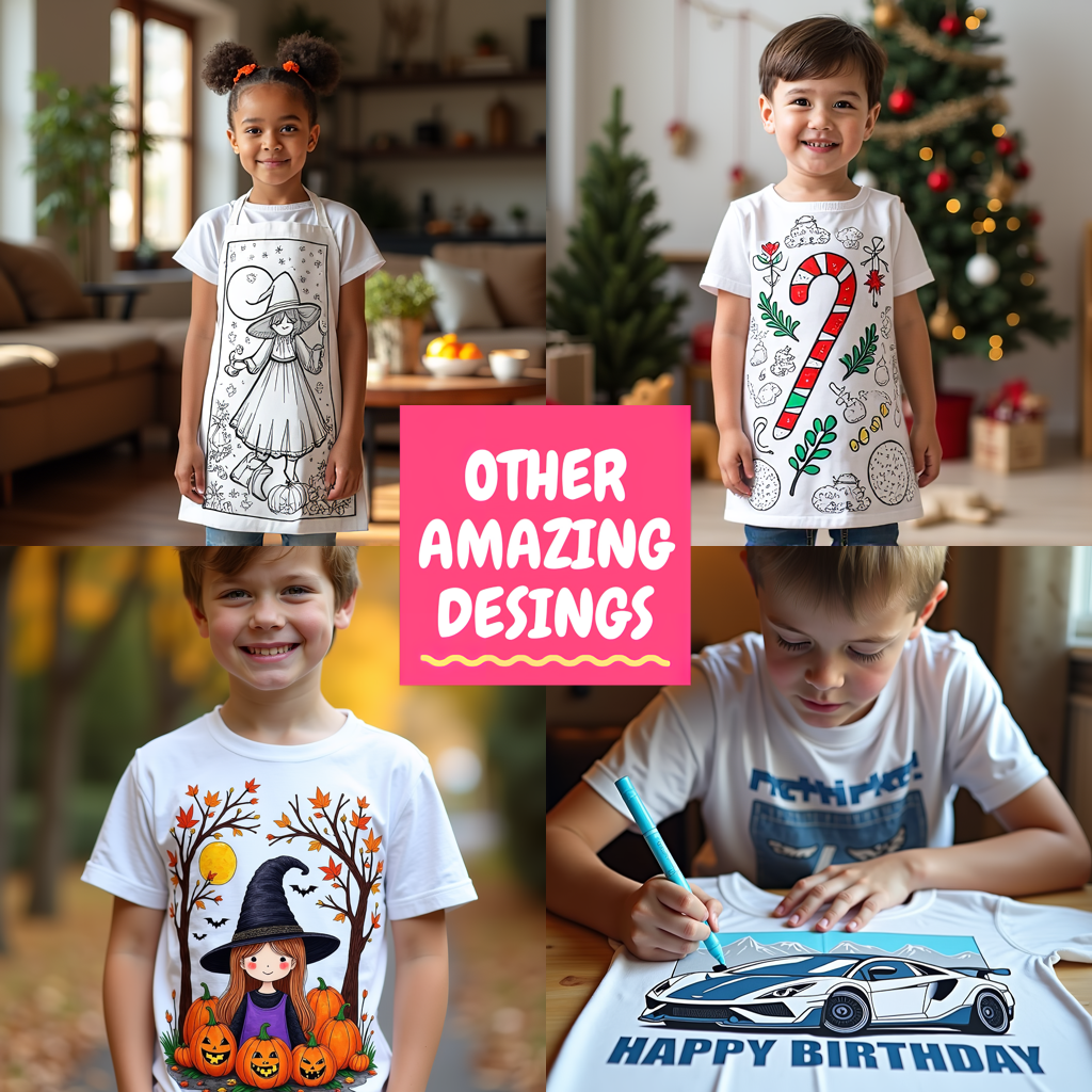 Unisex T-shirt Coloring Kit with 10 Fabric Markers - Candy Cane and Ornaments