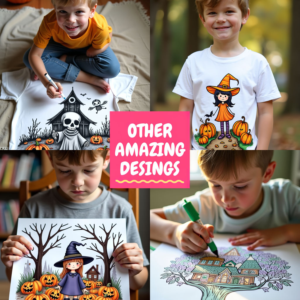 Kid's T-shirt Coloring Kit with 10 Fabric Markers - Boy with Balloon