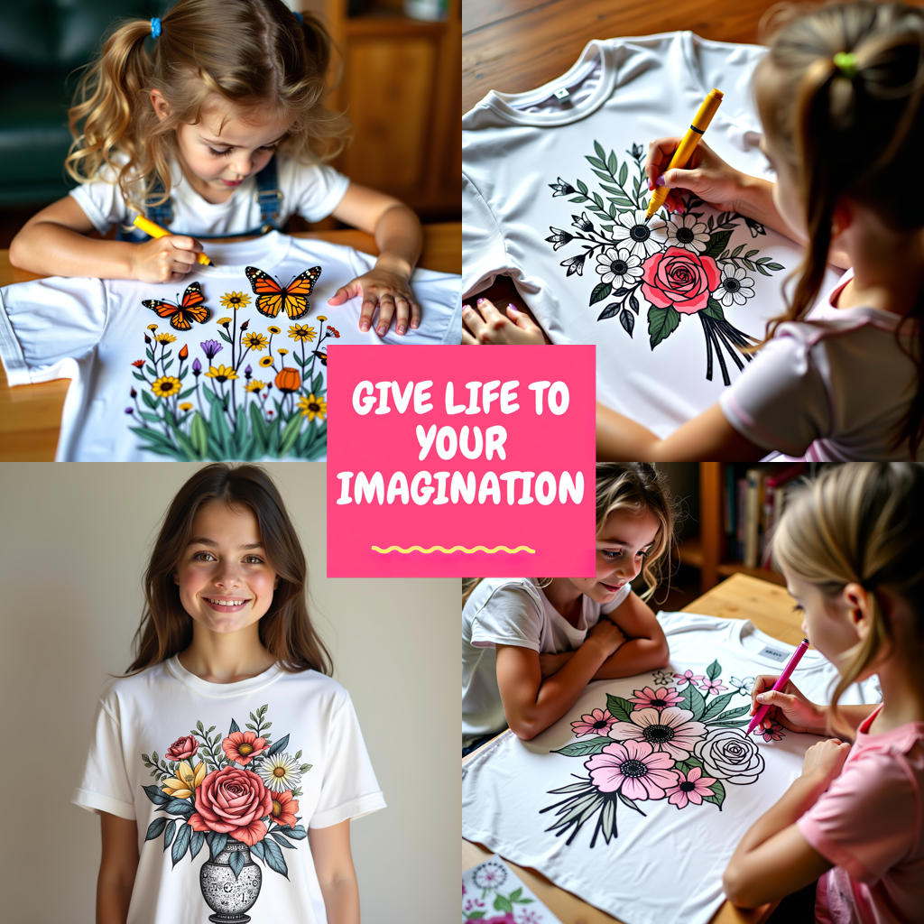 Kid's T-shirt Coloring Kit with 10 Fabric Markers - Potted Flower