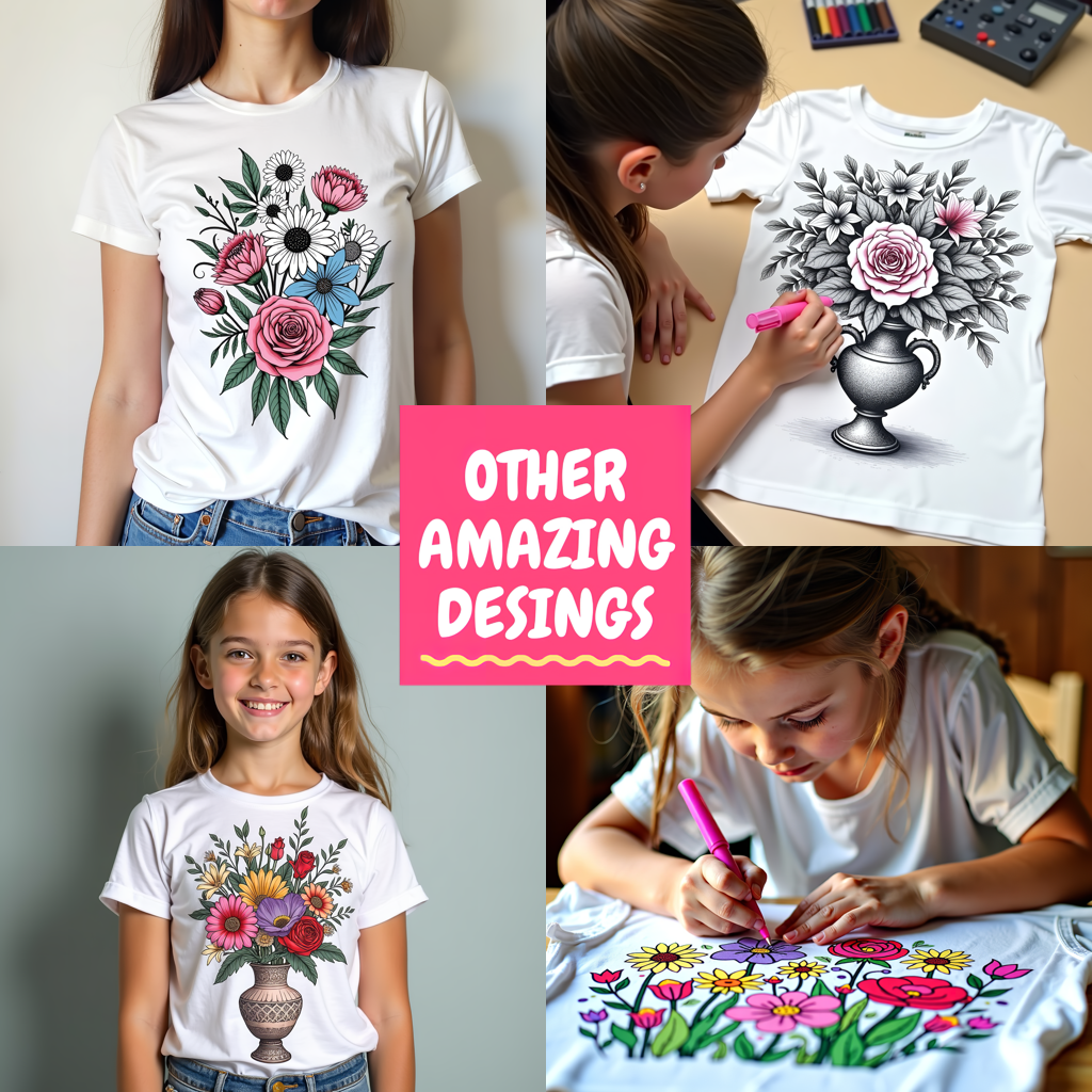 Women's T-shirt Coloring Kit with 10 Fabric Markers - Potted Flower