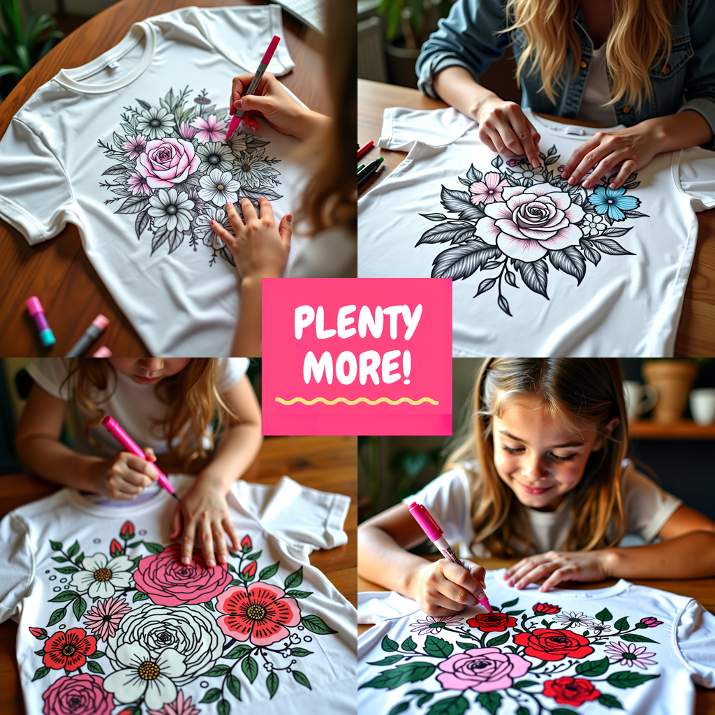 Adult Sweatshirt Coloring Kit with 10 Fabric Markers - Floral Art