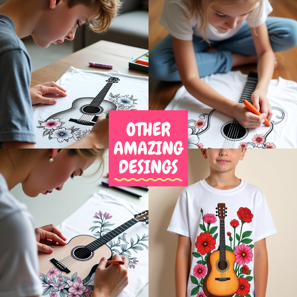 Kid's T-shirt Coloring Kit with 10 Fabric Markers - Guitar
