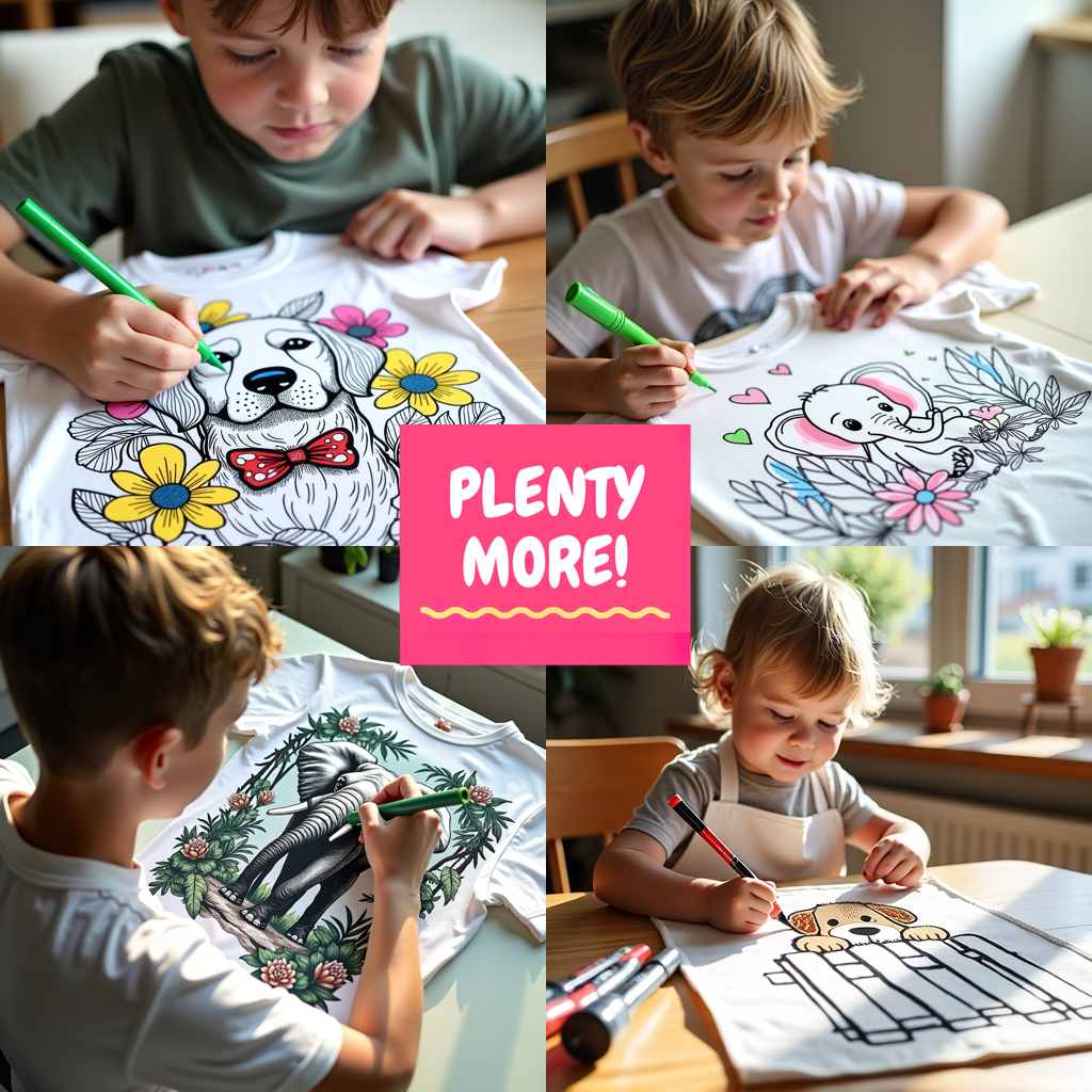 Kid's T-shirt Coloring Kit with 10 Fabric Markers - Cute Bear