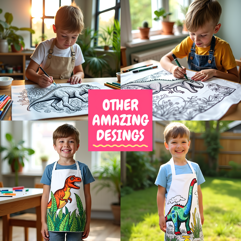 Unisex T-shirt Coloring Kit with 10 Fabric Markers - Dinosaur in Forest