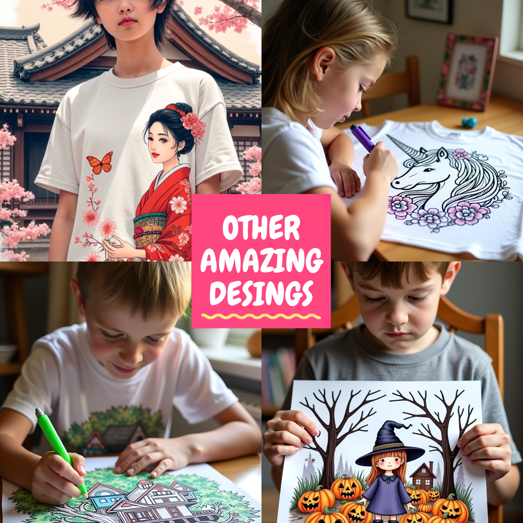 Kid's T-shirt Coloring Kit with 10 Fabric Markers - Japanese Culture