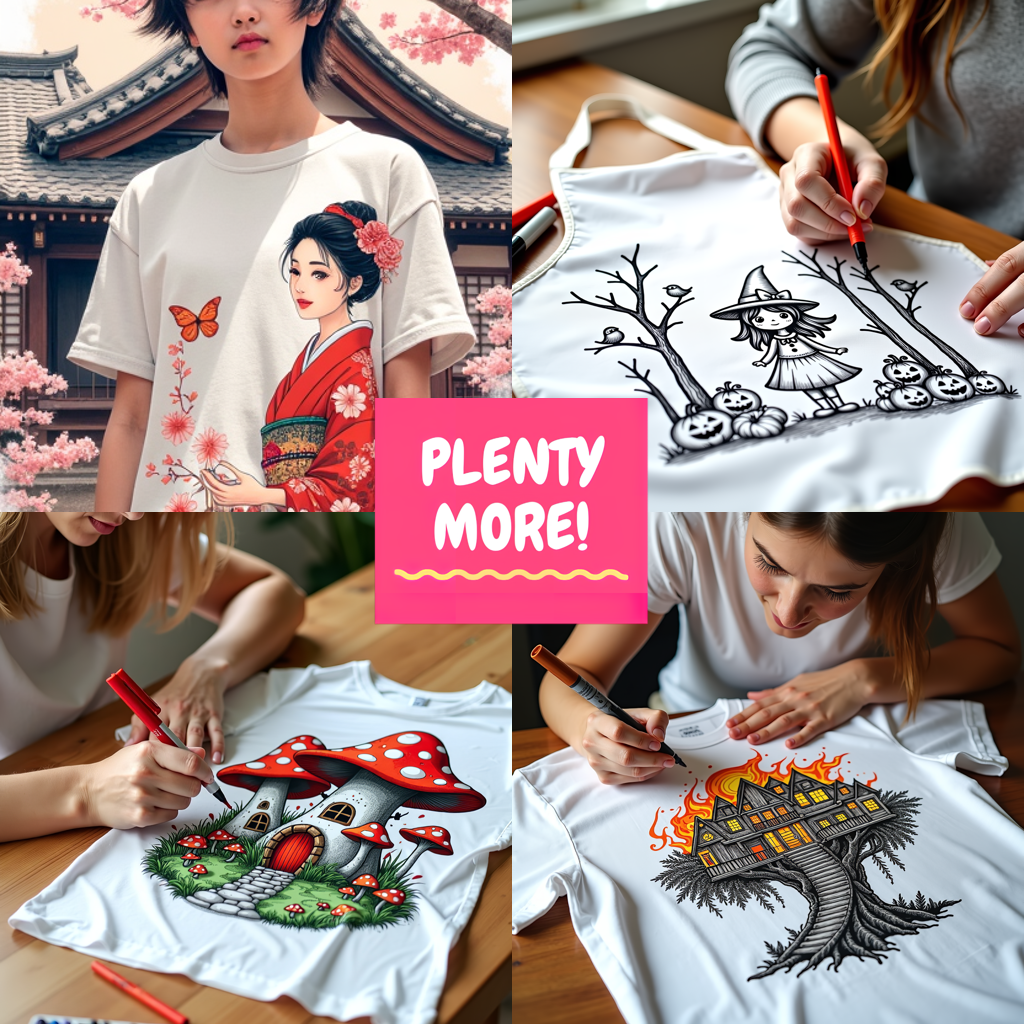 Unisex T-shirt Coloring Kit with 10 Fabric Markers - Japanese Culture
