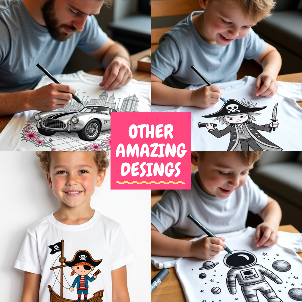 Kid's T-shirt Coloring Kit with 10 Fabric Markers - Classic Car