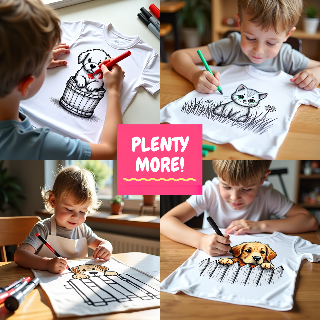 Kid's T-shirt Coloring Kit with 10 Fabric Markers - Adventurer Cat