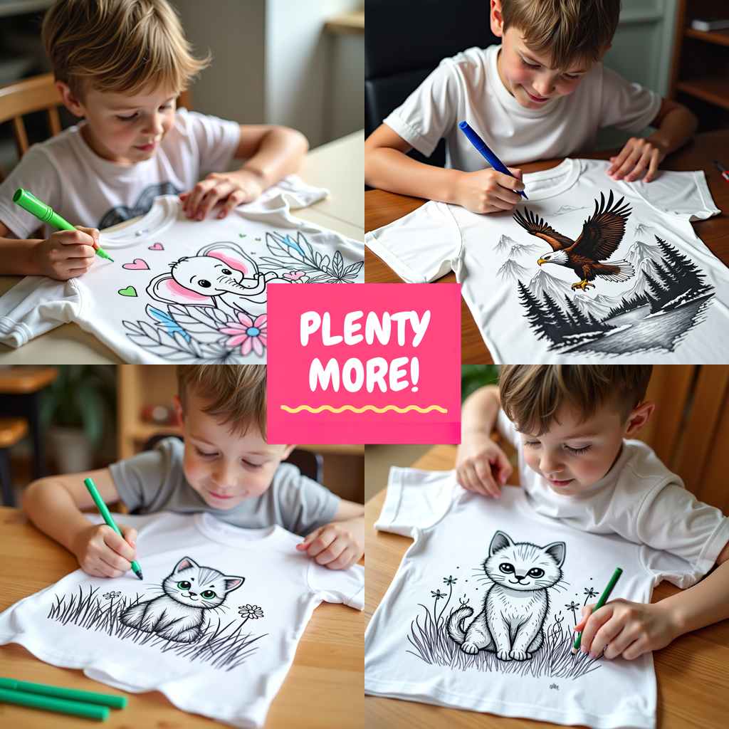 Unisex T-shirt Coloring Kit with 10 Fabric Markers - Adventurer Cat
