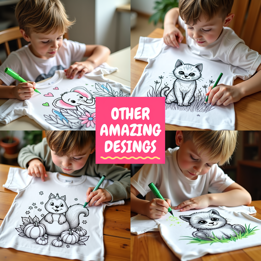 Kid's T-shirt Coloring Kit with 10 Fabric Markers - Steampunk Cat