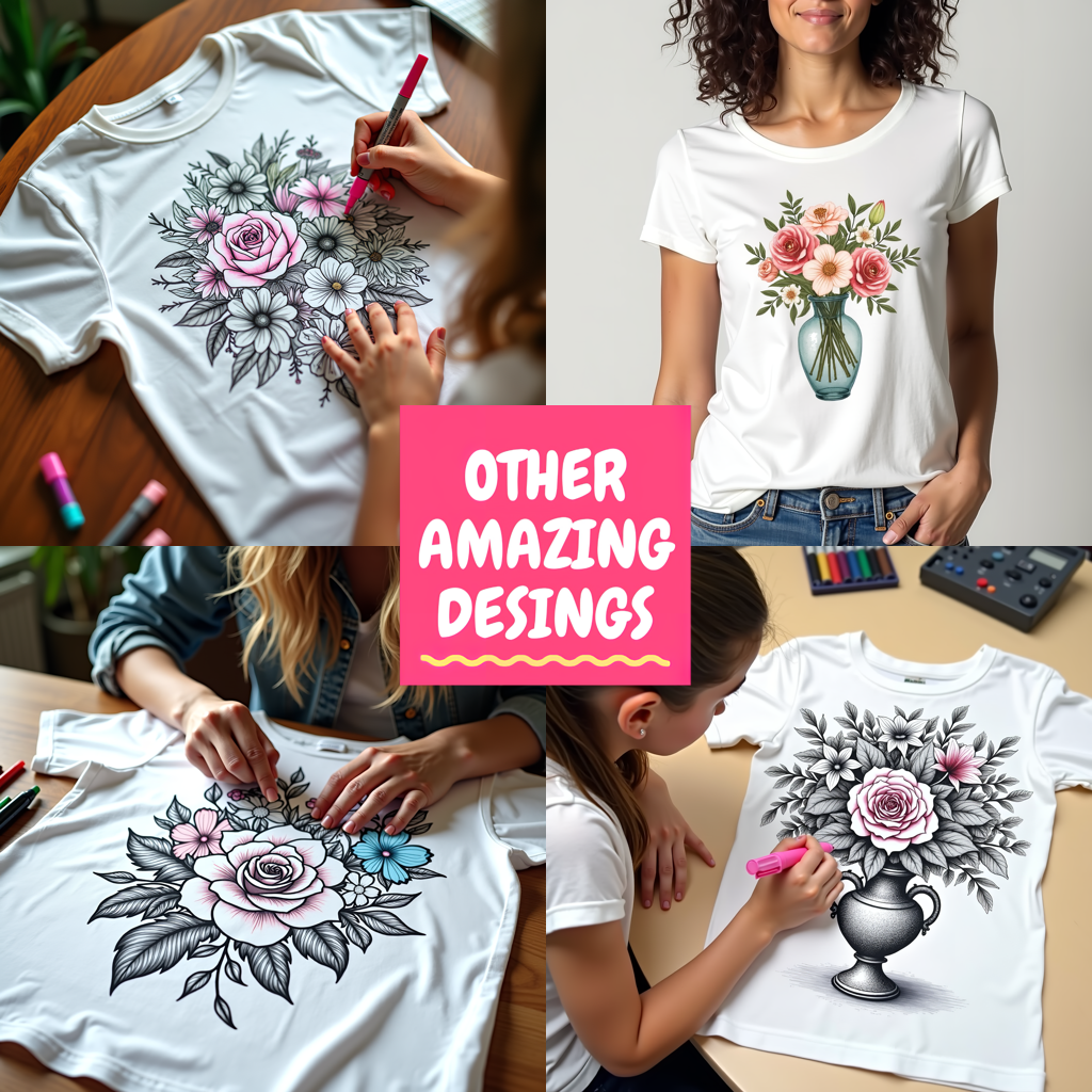 Unisex T-shirt Coloring Kit with 10 Fabric Markers - Floral Design