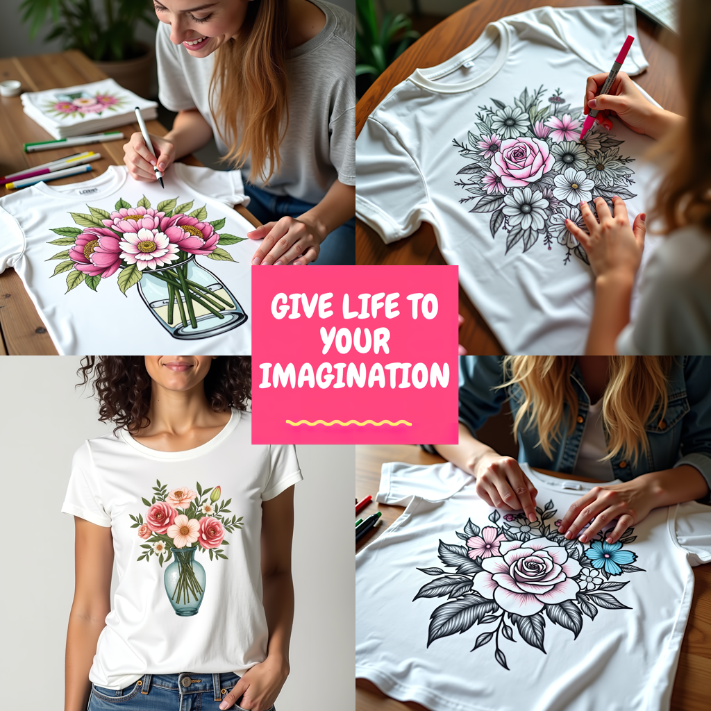 Women's T-shirt Coloring Kit with 10 Fabric Markers - Floral Design