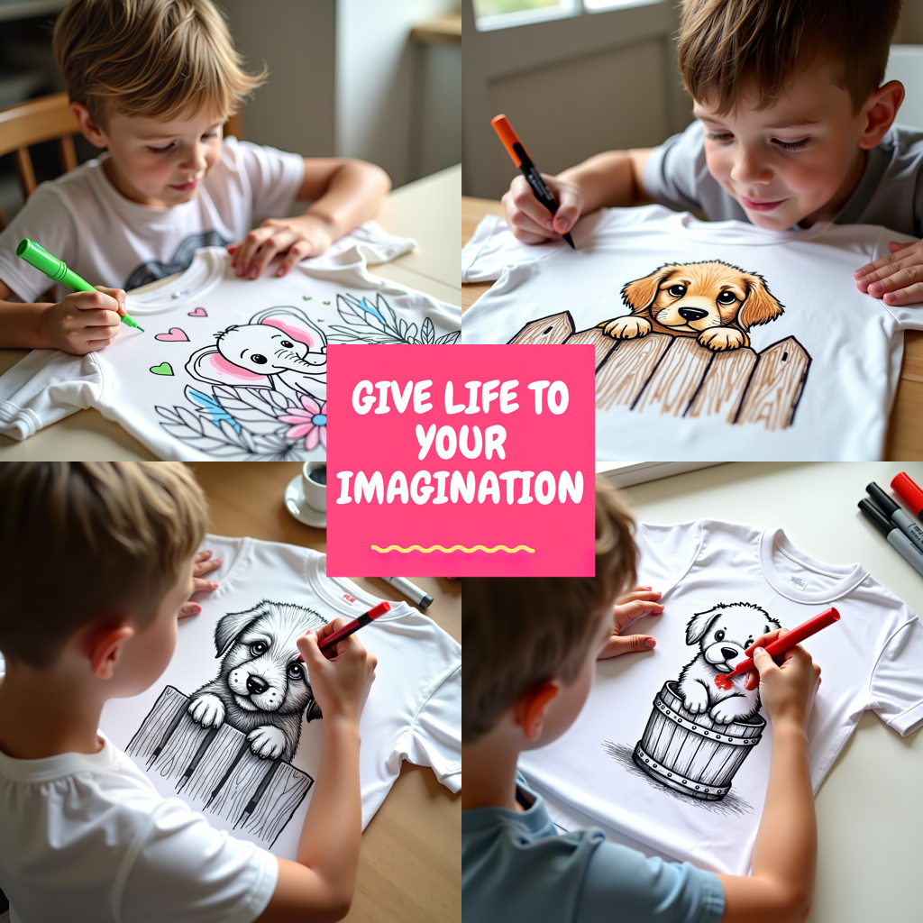 Unisex T-shirt Coloring Kit with 10 Fabric Markers - Steampunk Cat