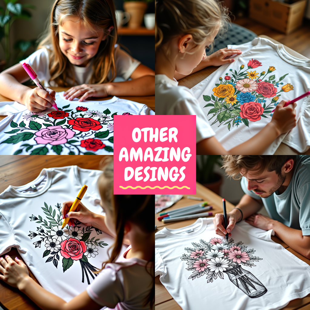 Kid's T-shirt Coloring Kit with 10 Fabric Markers - Mechanical Rose Design