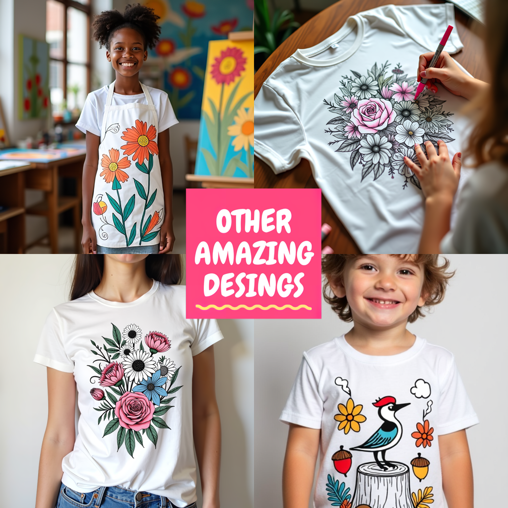 Unisex T-shirt Coloring Kit with 10 Fabric Markers - Mechanical Rose Design