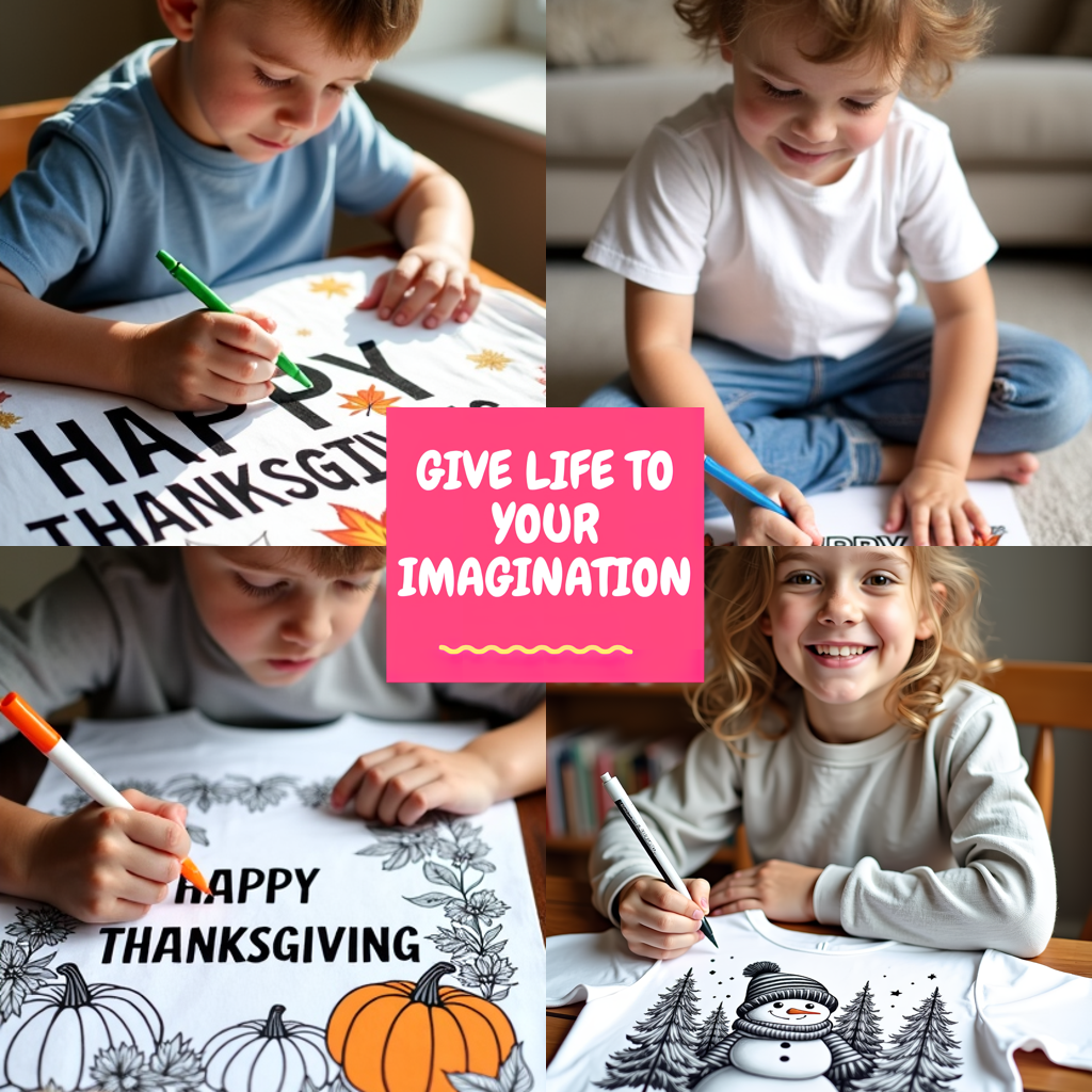Kid's T-shirt Coloring Kit with 10 Fabric Markers - Thanksgiving