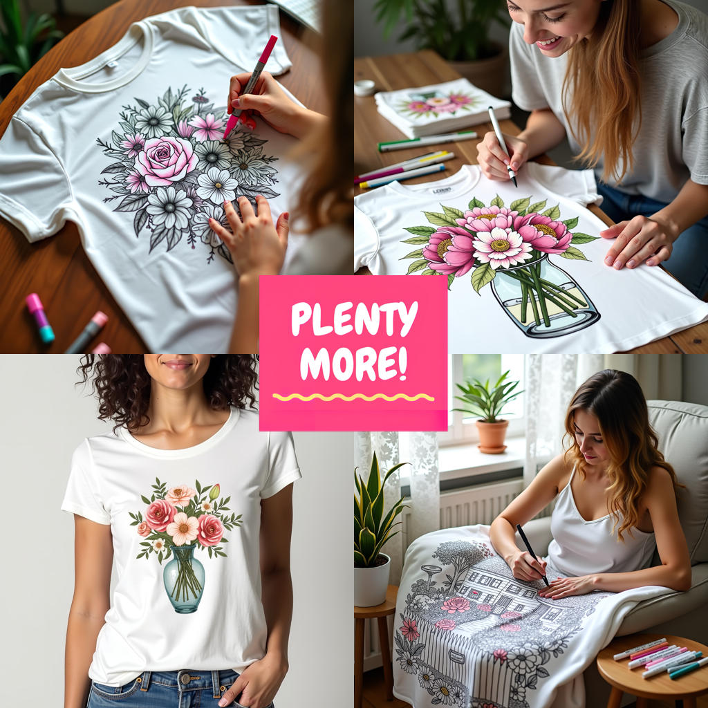 Unisex T-shirt Coloring Kit with 10 Fabric Markers - Floral Wreath
