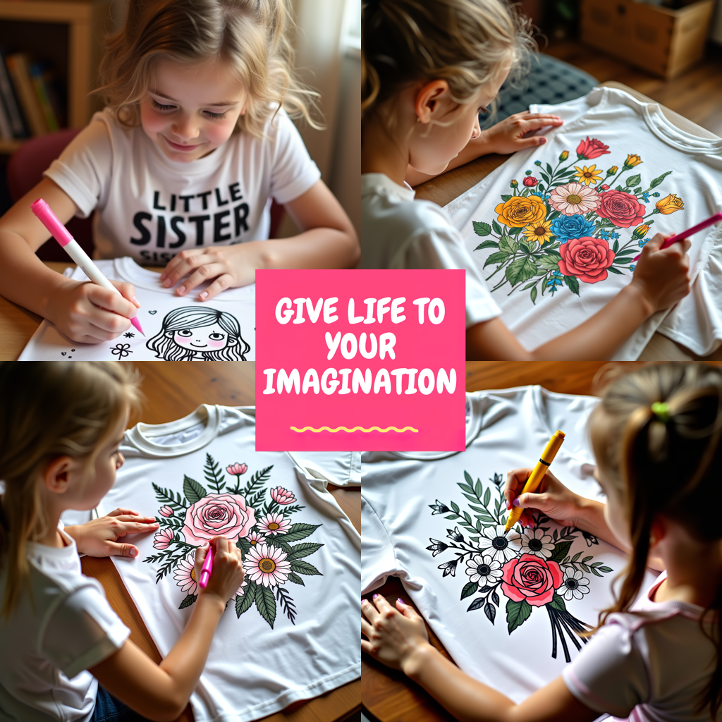 Kid's T-shirt Coloring Kit with 10 Fabric Markers - Floral Design