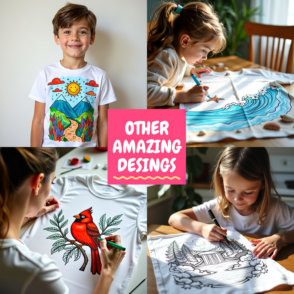 Unisex T-shirt Coloring Kit with 10 Fabric Markers - Floral Landscape