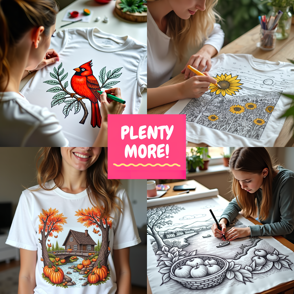 Women's T-shirt Coloring Kit with 10 Fabric Markers - Floral Landscape