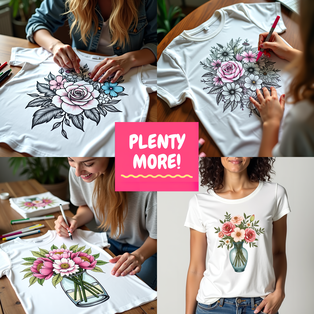 Women's T-shirt Coloring Kit with 10 Fabric Markers - Floral Name Design