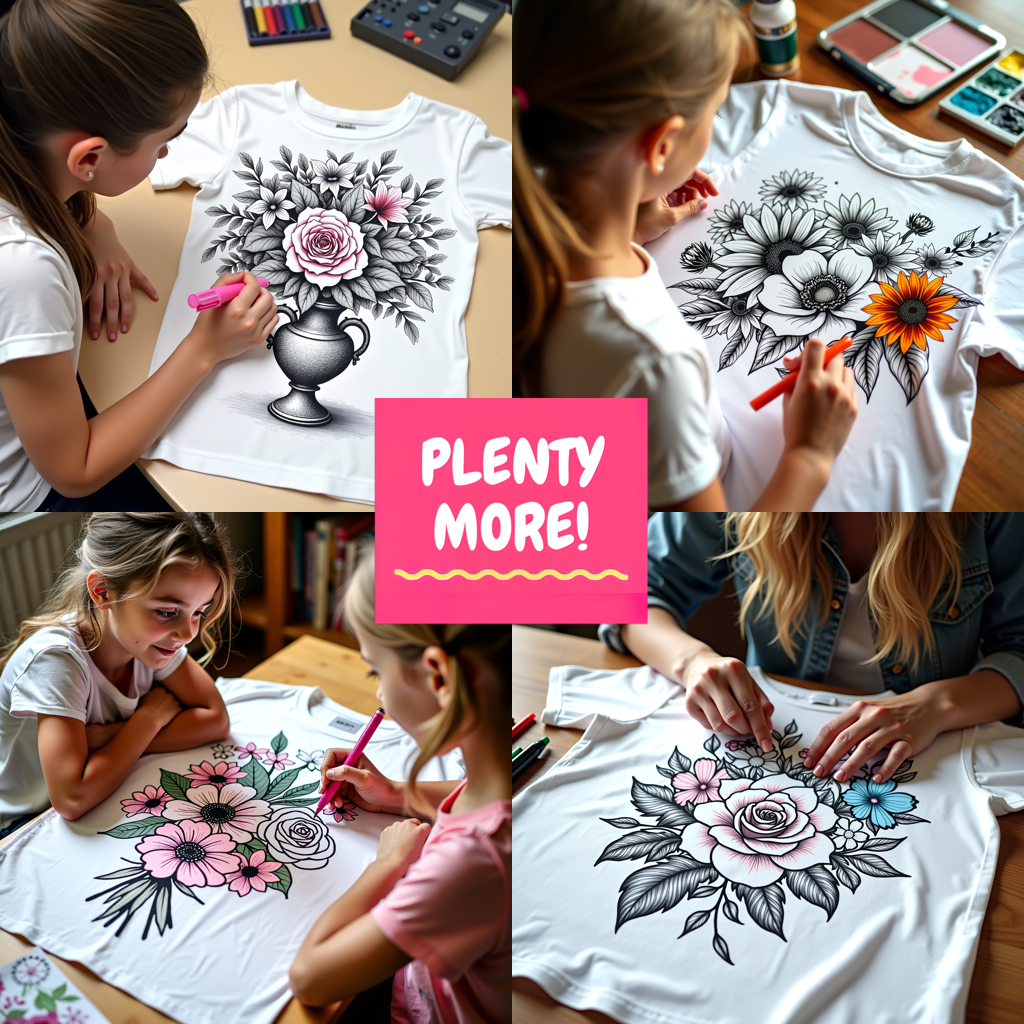 Kid's T-shirt Coloring Kit with 10 Fabric Markers - Floral Arrangement