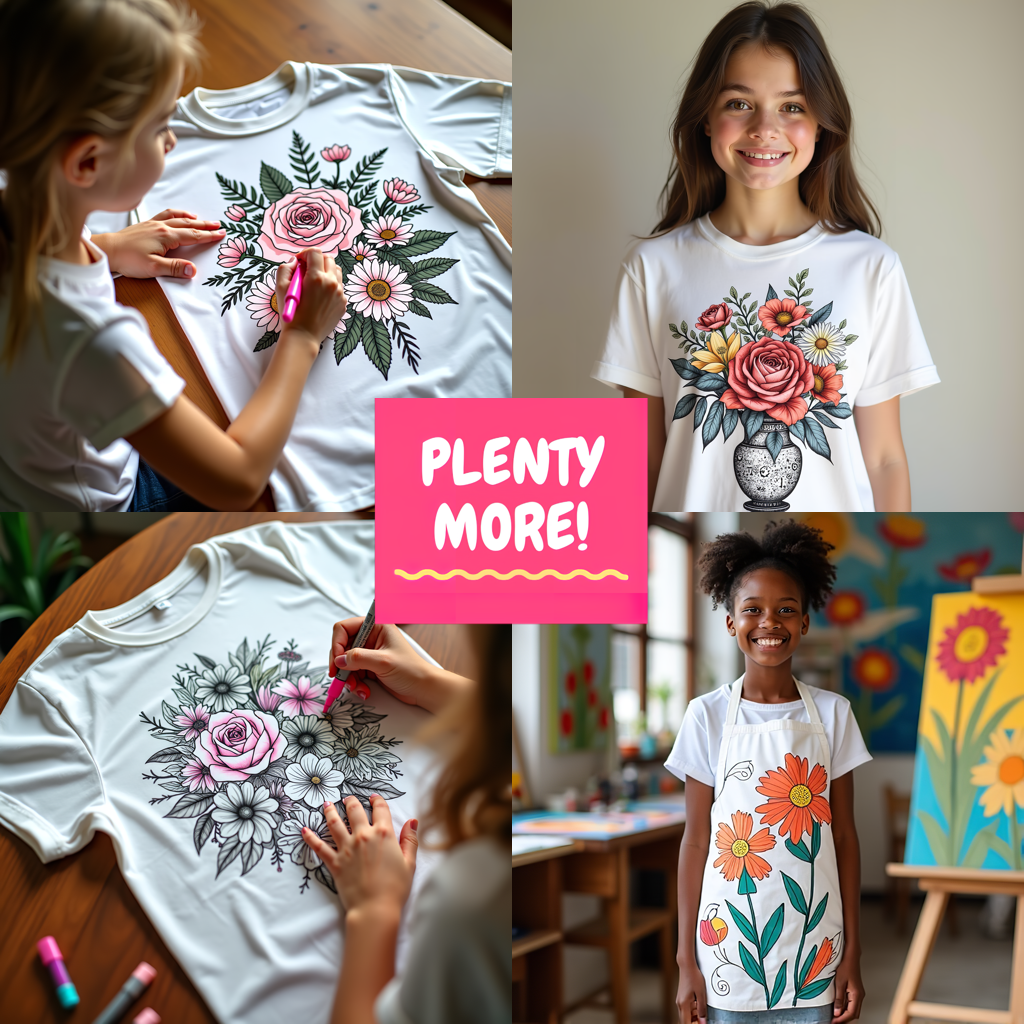 Women's T-shirt Coloring Kit with 10 Fabric Markers - Floral Arrangement