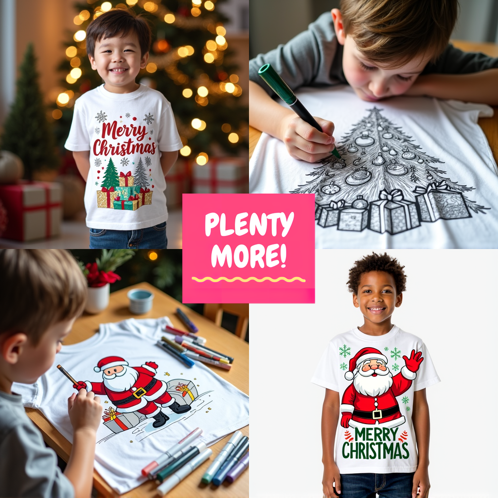 Unisex T-shirt Coloring Kit with 10 Fabric Markers - Christmas