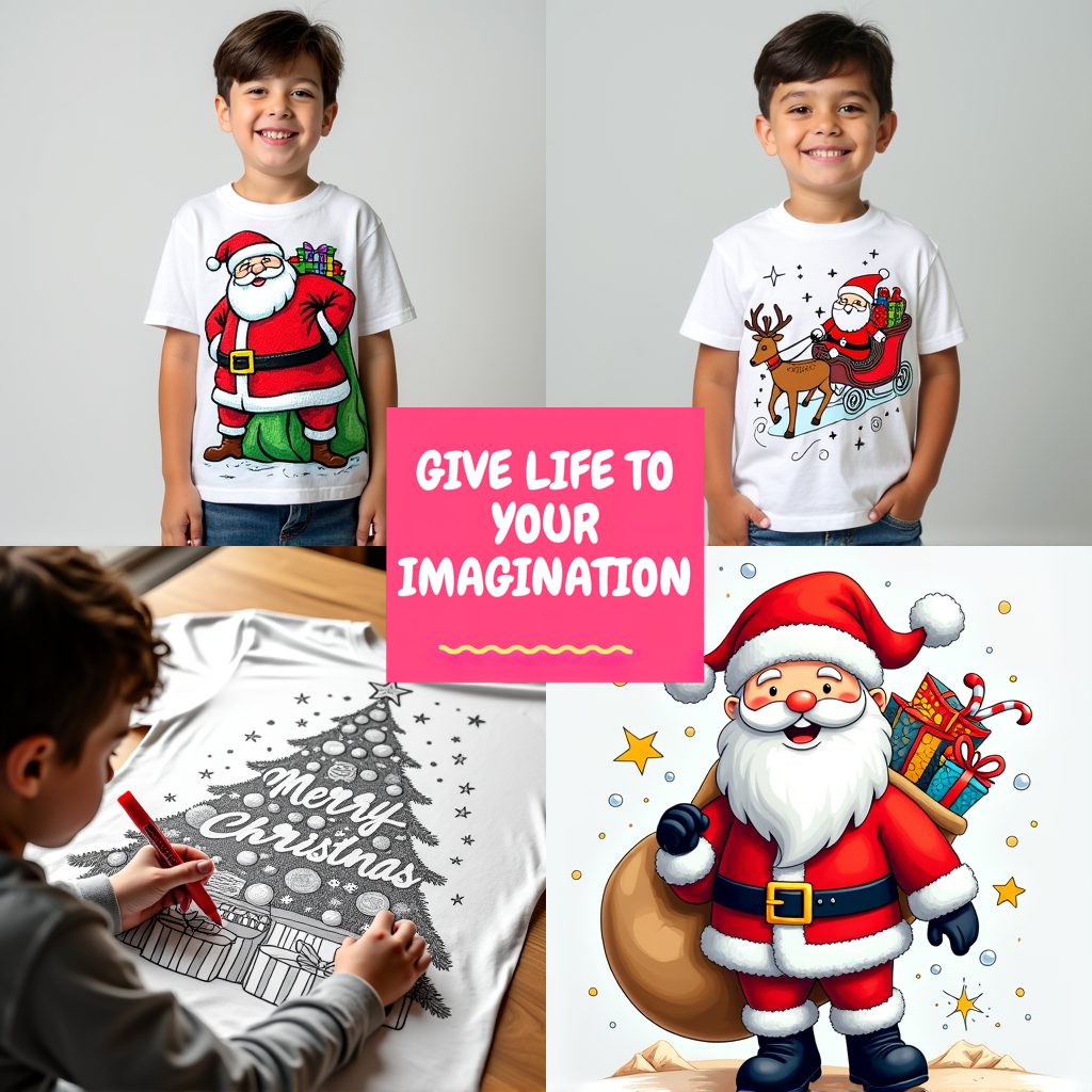 Kid's T-shirt Coloring Kit with 10 Fabric Markers - Santa Claus