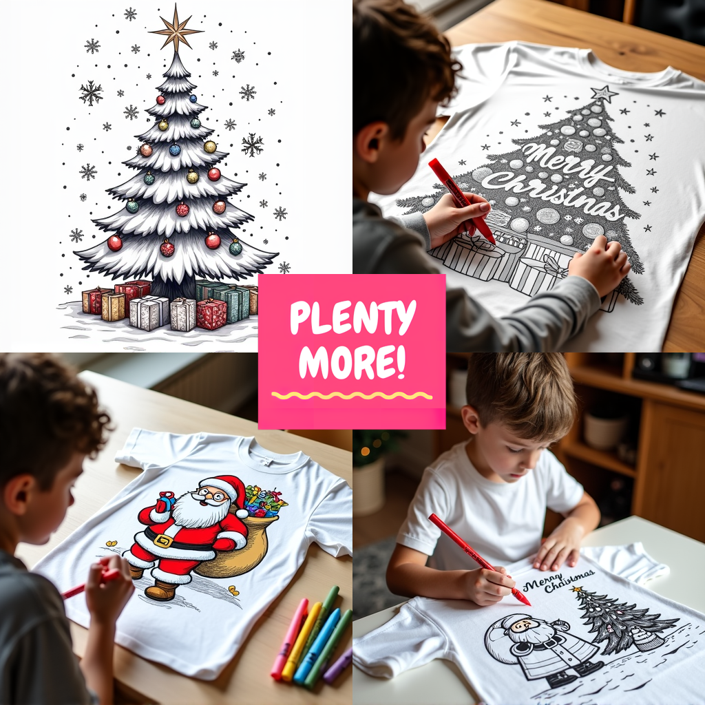 Kid's T-shirt Coloring Kit with 10 Fabric Markers - Christmas Tree