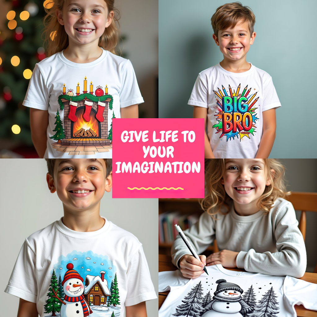Kid's T-shirt Coloring Kit with 10 Fabric Markers - Merry Christmas