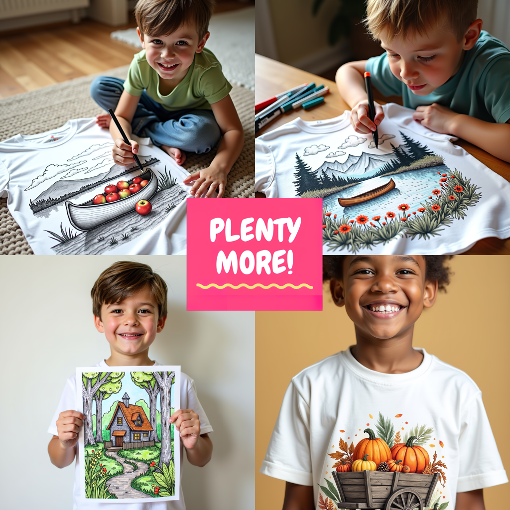 Kid's T-shirt Coloring Kit with 10 Fabric Markers - Rainbow and House