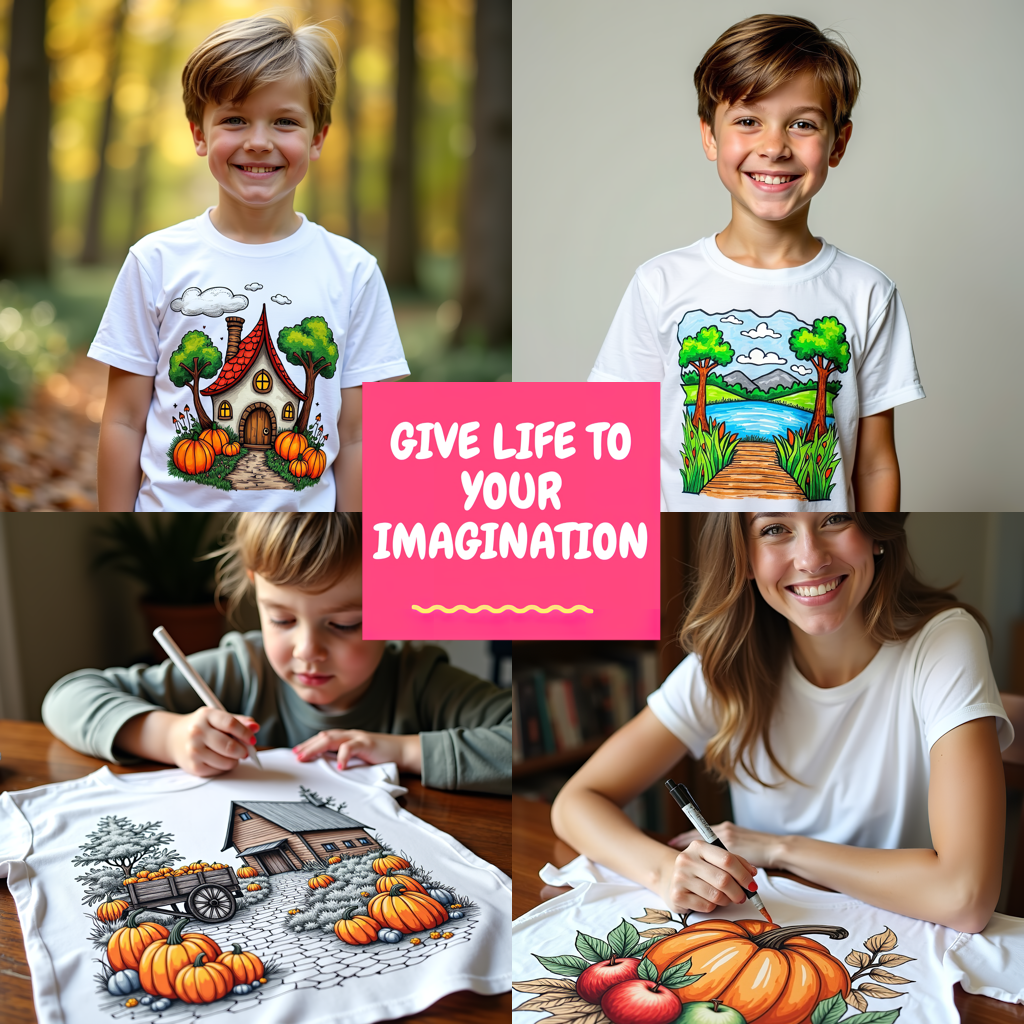 Unisex T-shirt Coloring Kit with 10 Fabric Markers - Rainbow and House