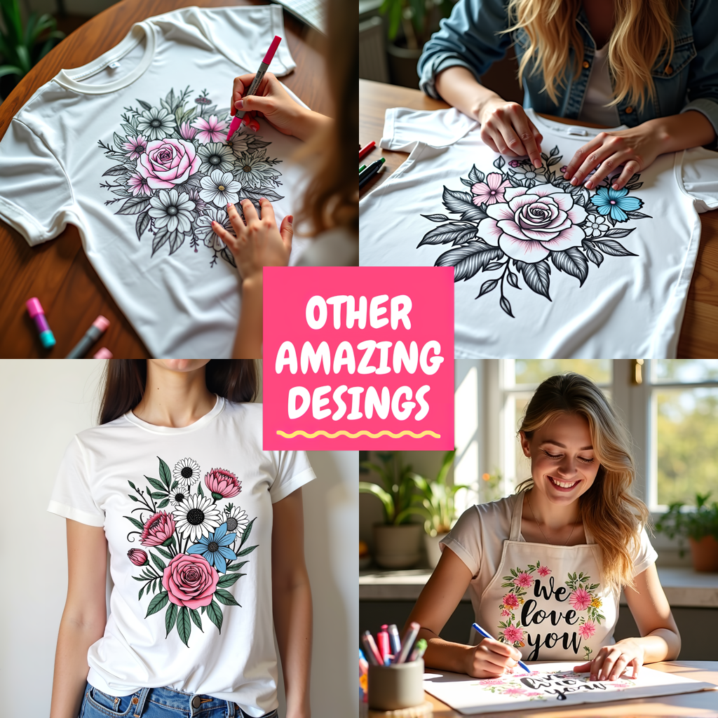 Adult Sweatshirt Coloring Kit with 10 Fabric Markers - Floral Heart