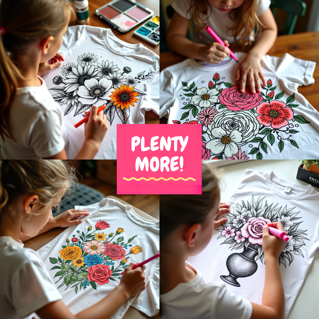 Kid's T-shirt Coloring Kit with 10 Fabric Markers - Floral Heart